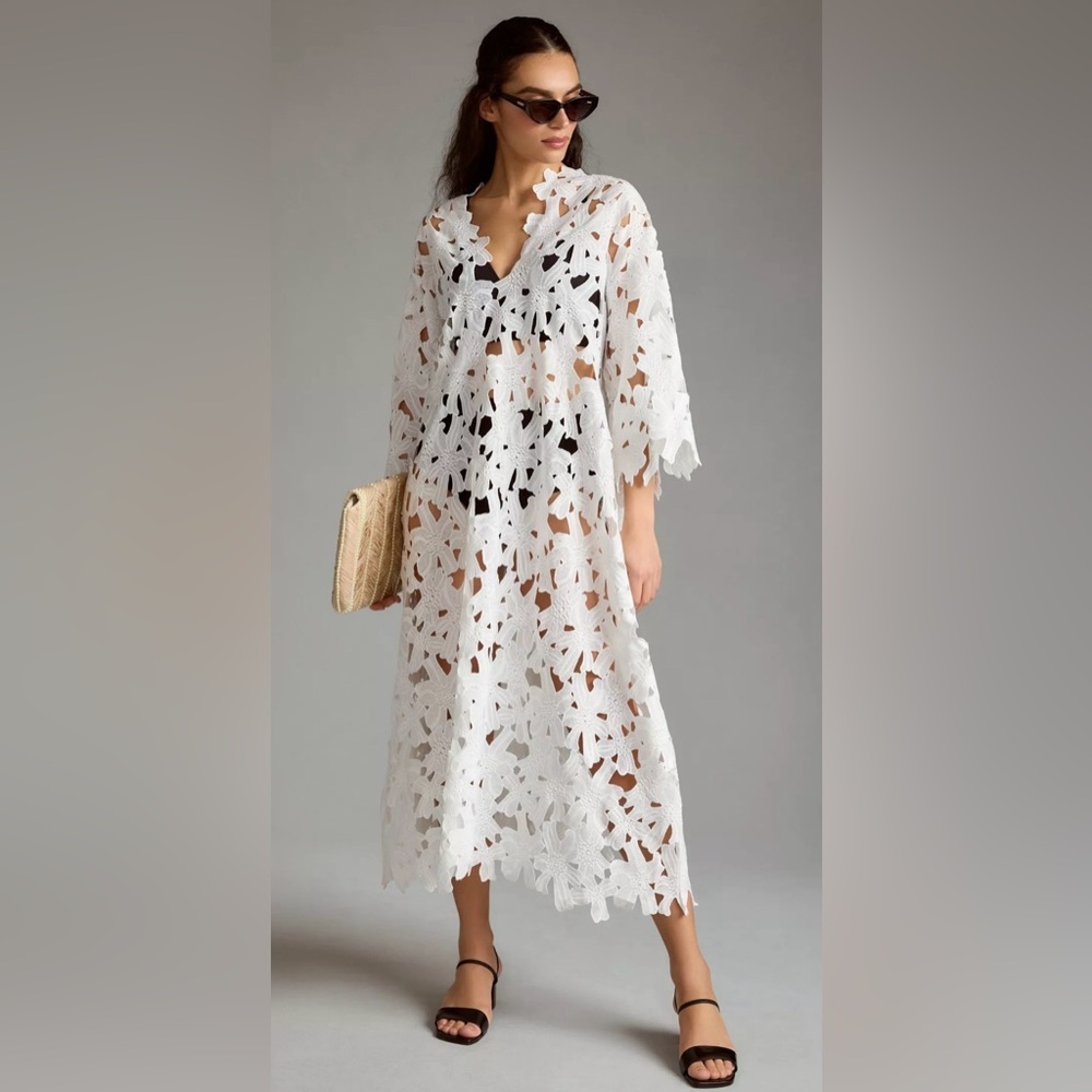 ANTHROPOLOGIE Floral Eyelet Kaftan